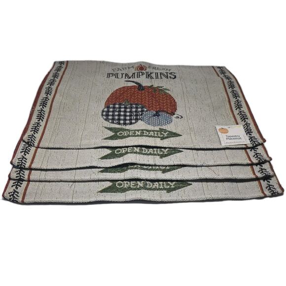Set of 4 FARM FRESH PUMPKINS Autumn Placemats Thanksgiving Tapestry Style - Picture 2 of 2